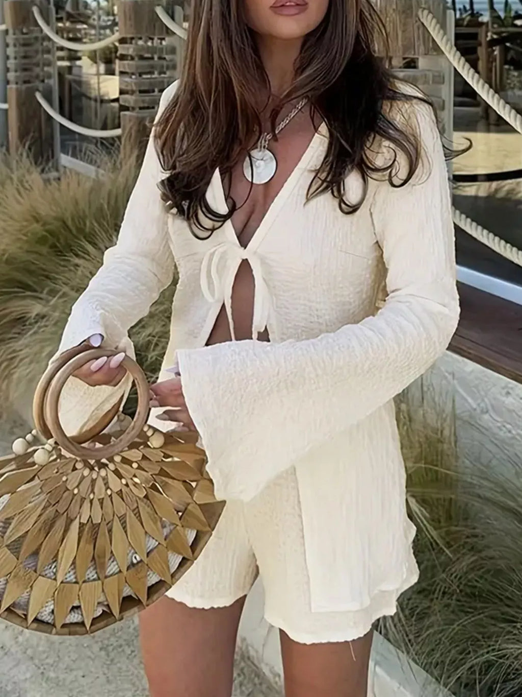 Tie-Front Cover-Up and Shorts Set