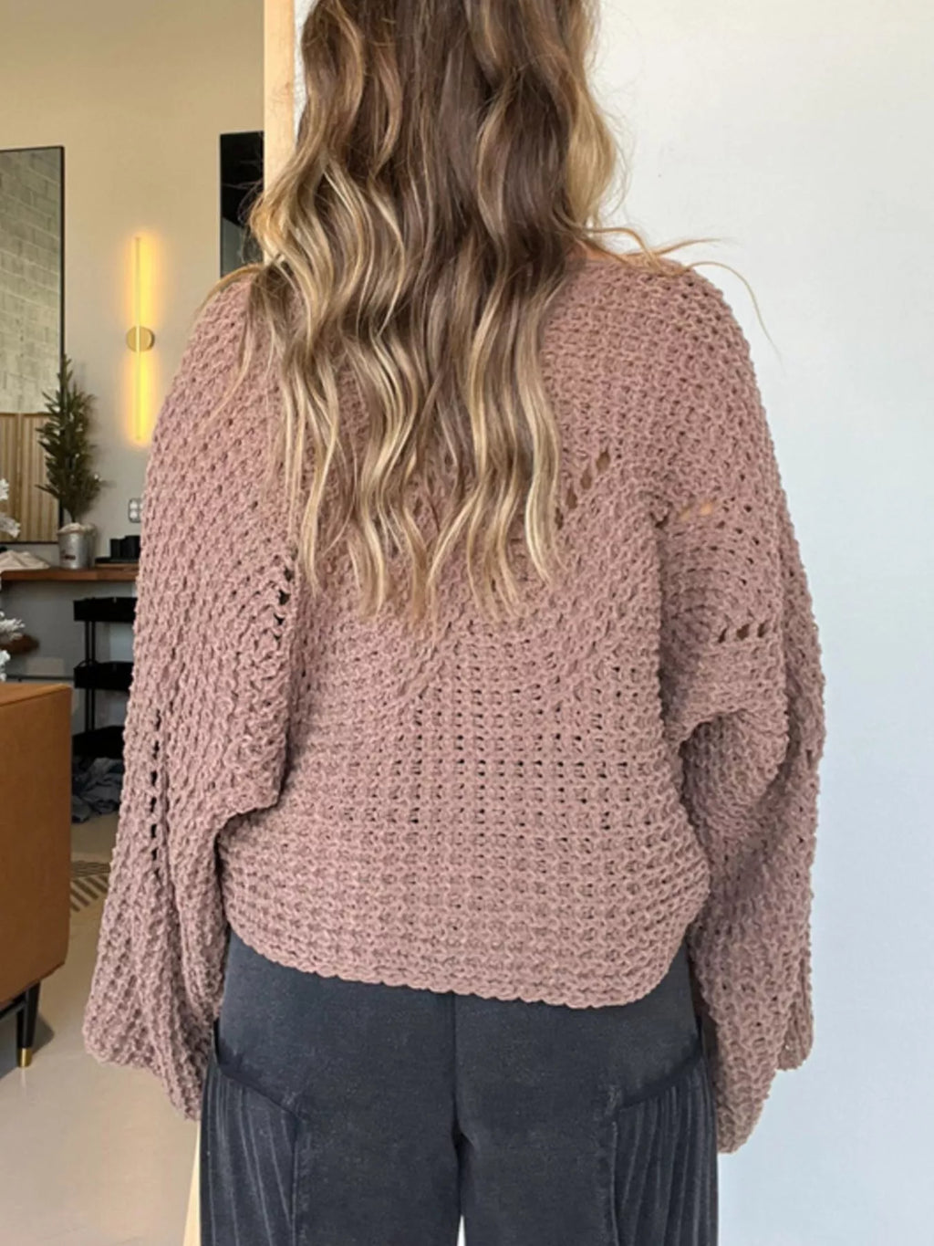Openwork Batwing Sleeve Sweater