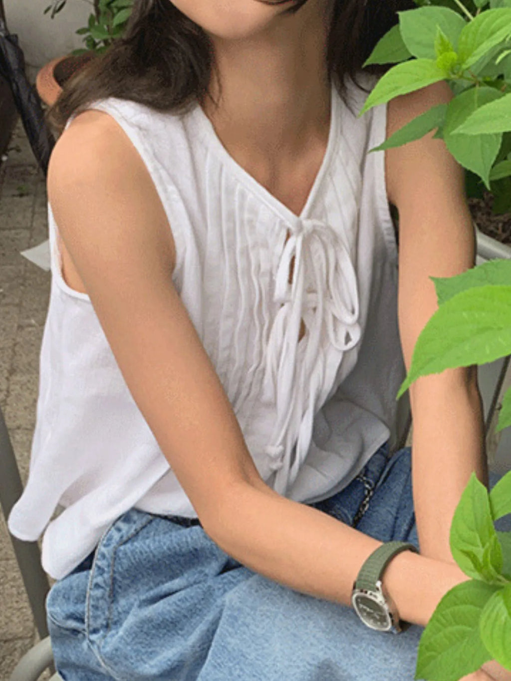 Tie-Front Sleeveless Summer Blouse