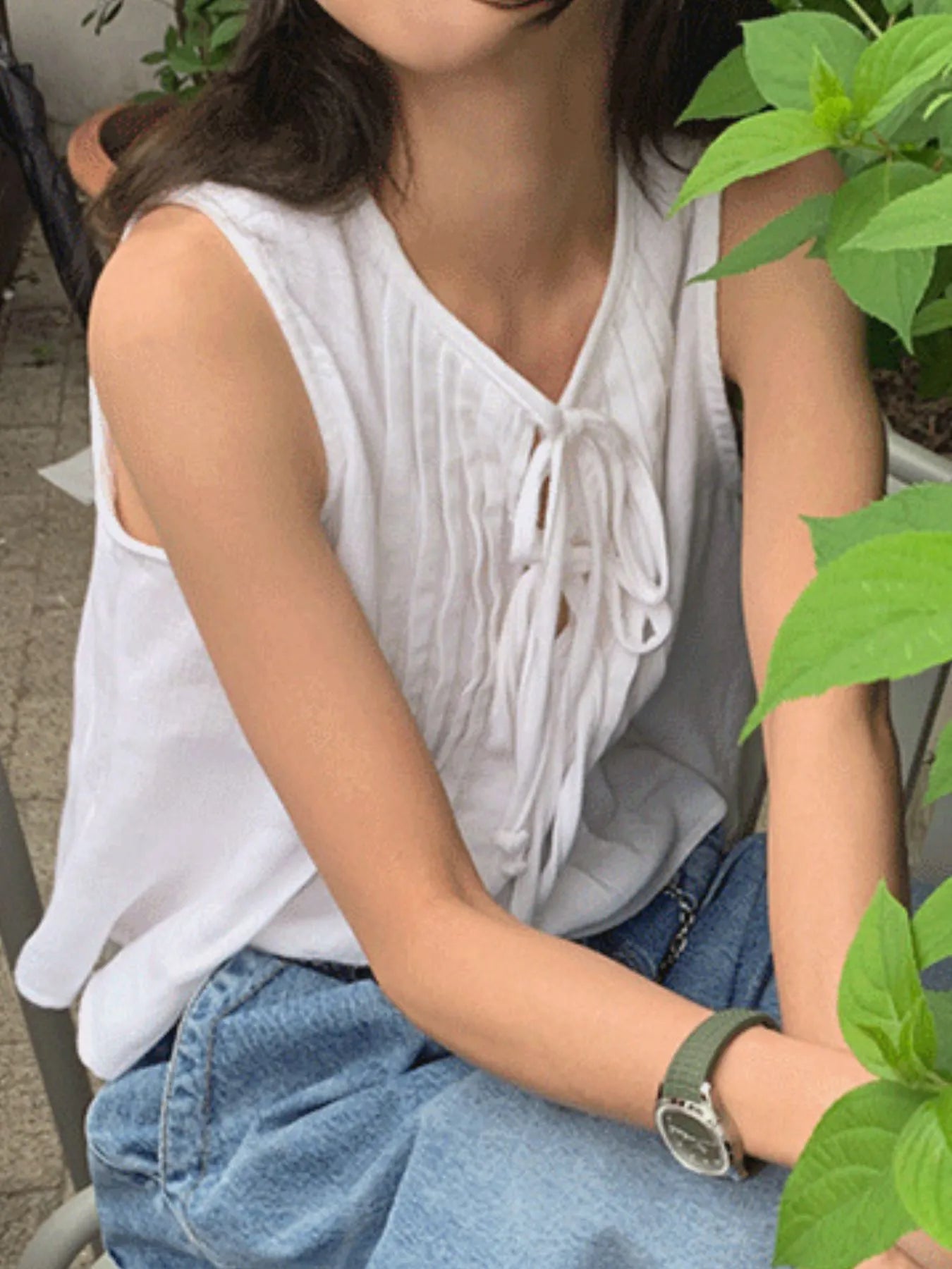 Tie-Front Sleeveless Summer Blouse