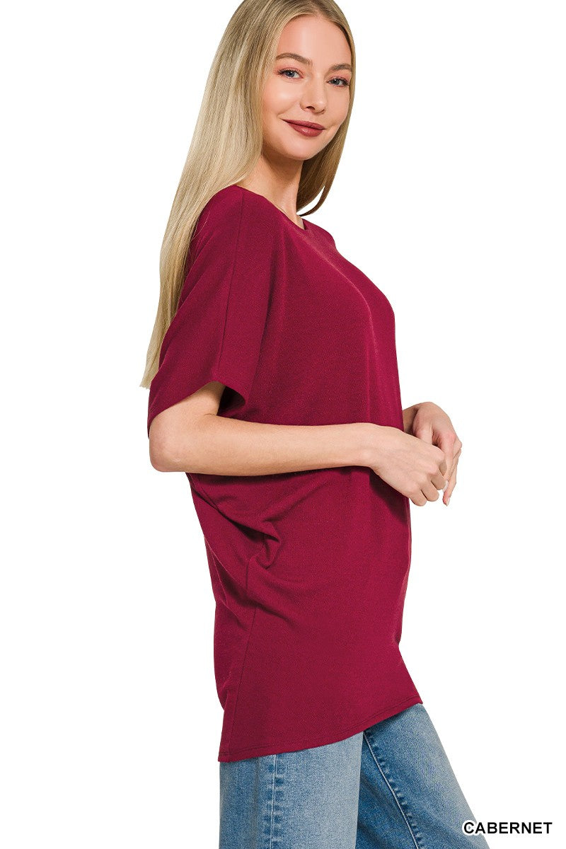 Zenana Hacci Dolman Sleeve Boat Neck Top