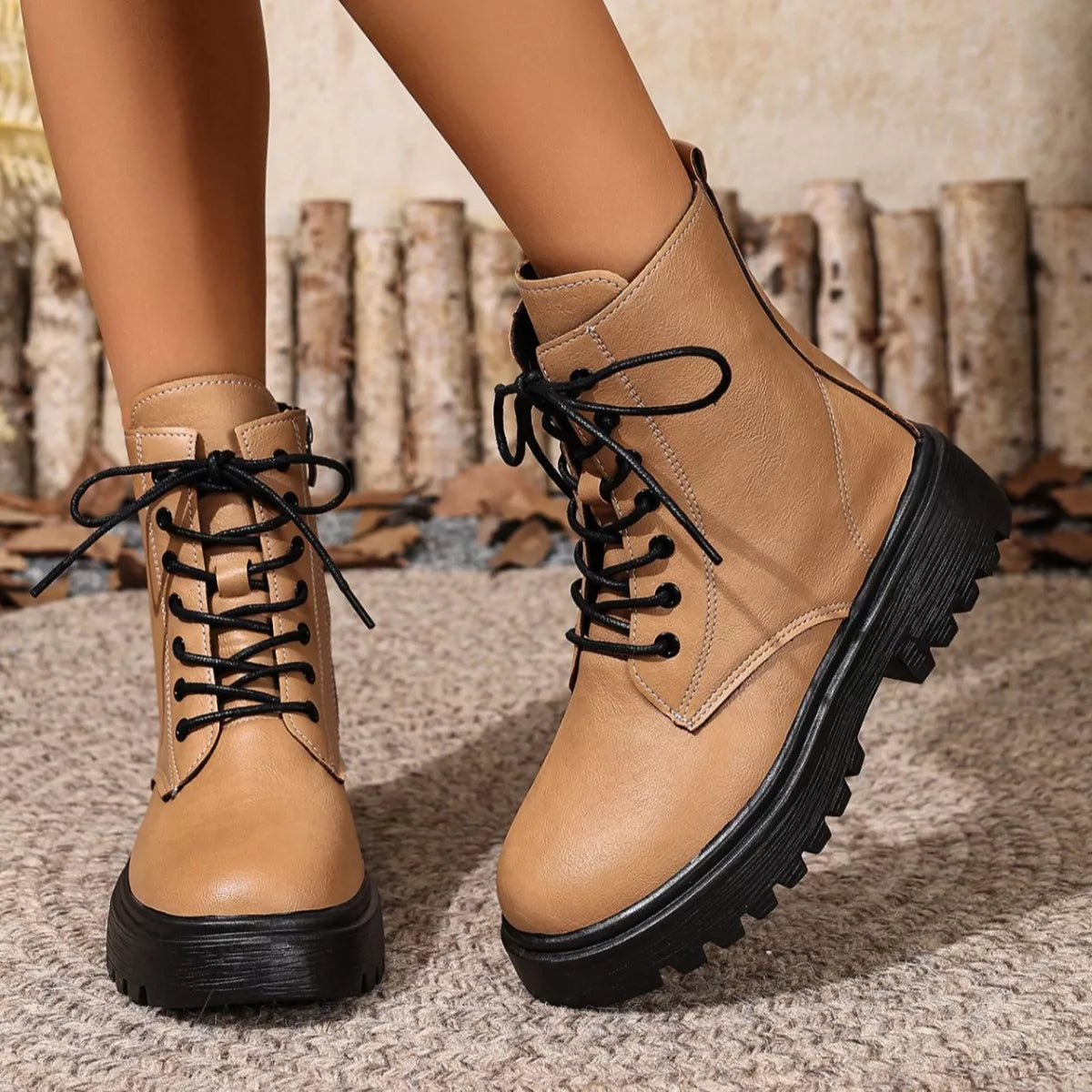Lace-Up Ankle Combat Boots