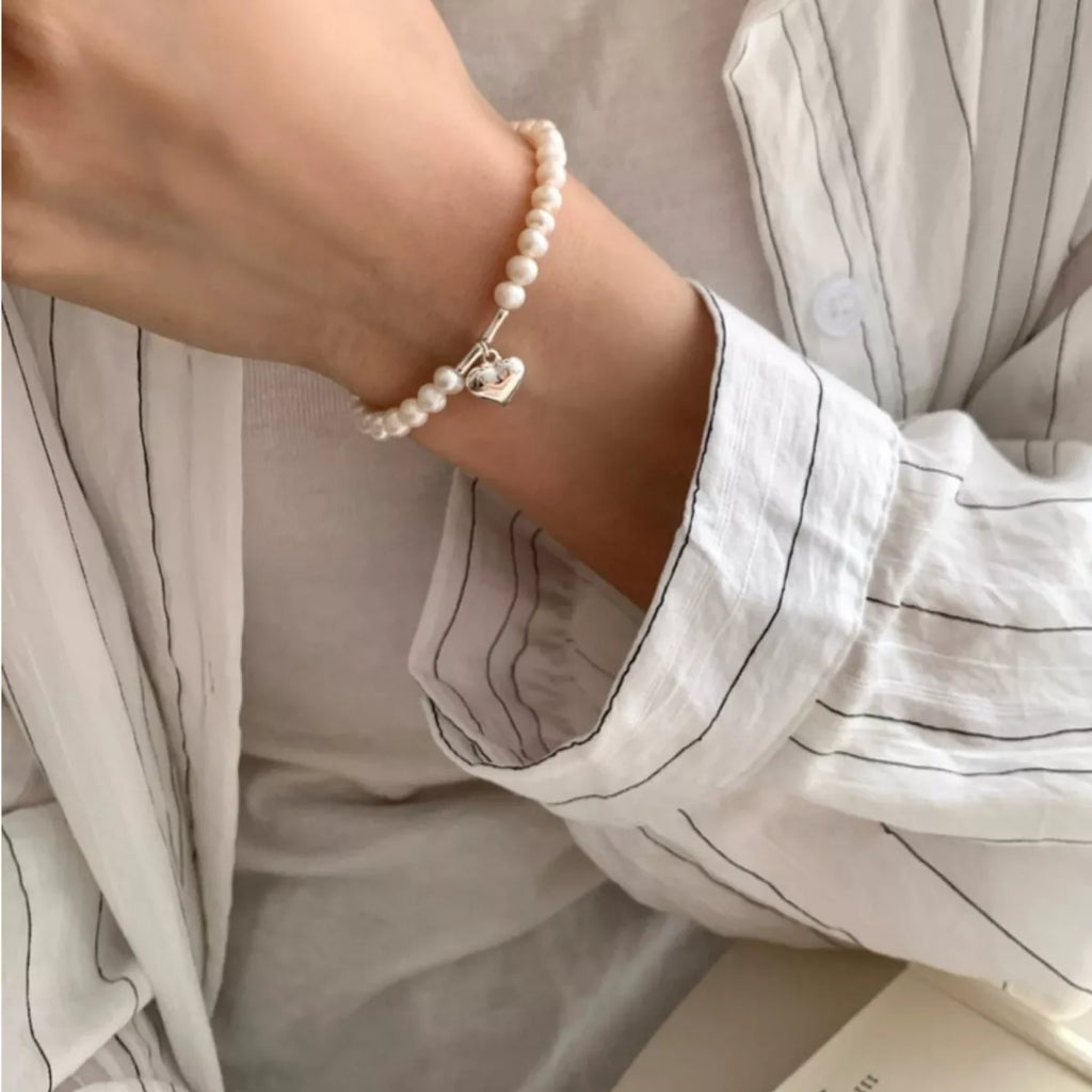 Pearl Heart Charm Bracelet
