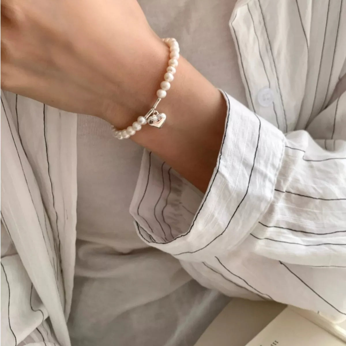 Pearl Heart Charm Bracelet