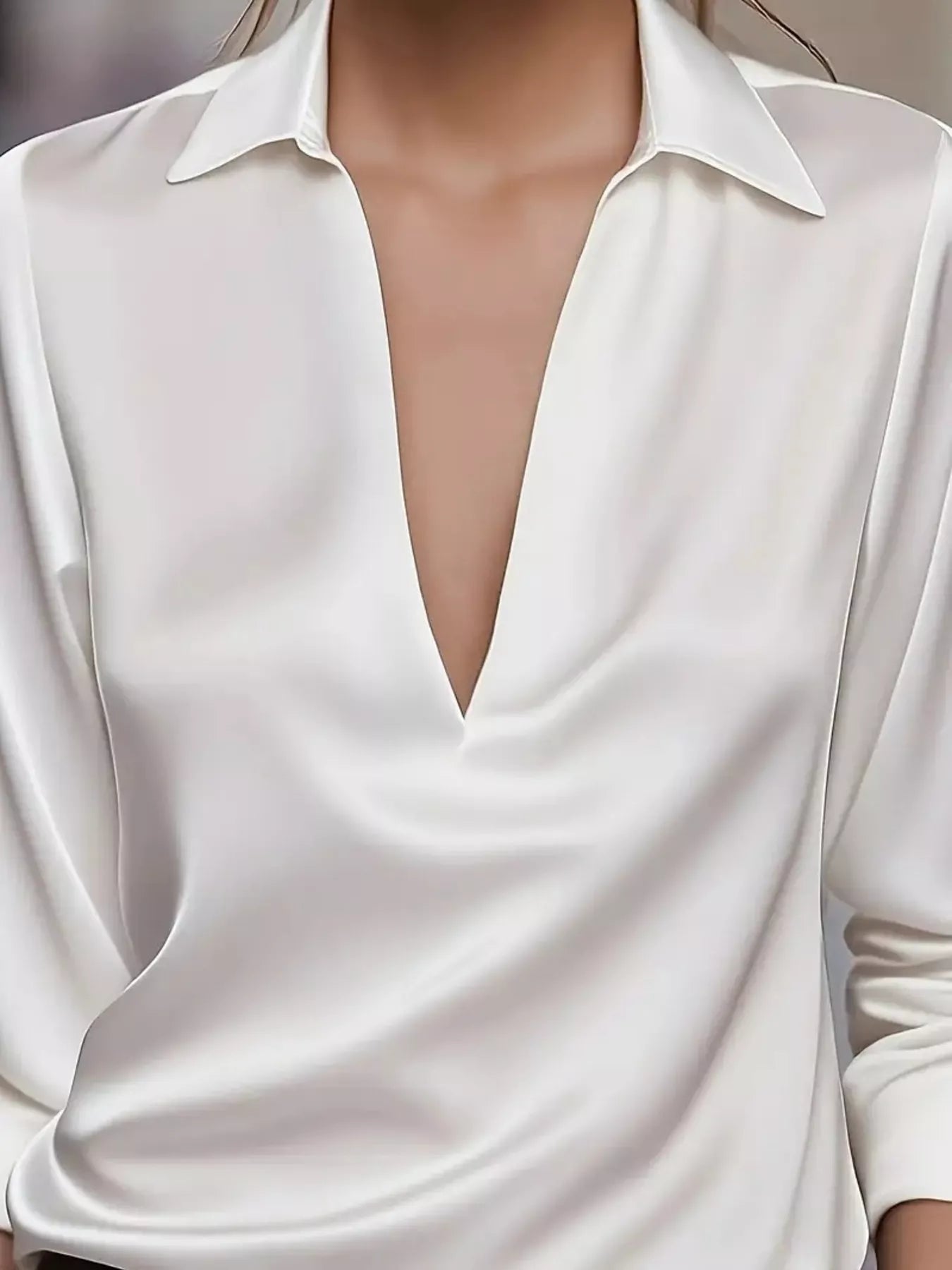 Elegant Deep V Long Sleeve Blouse