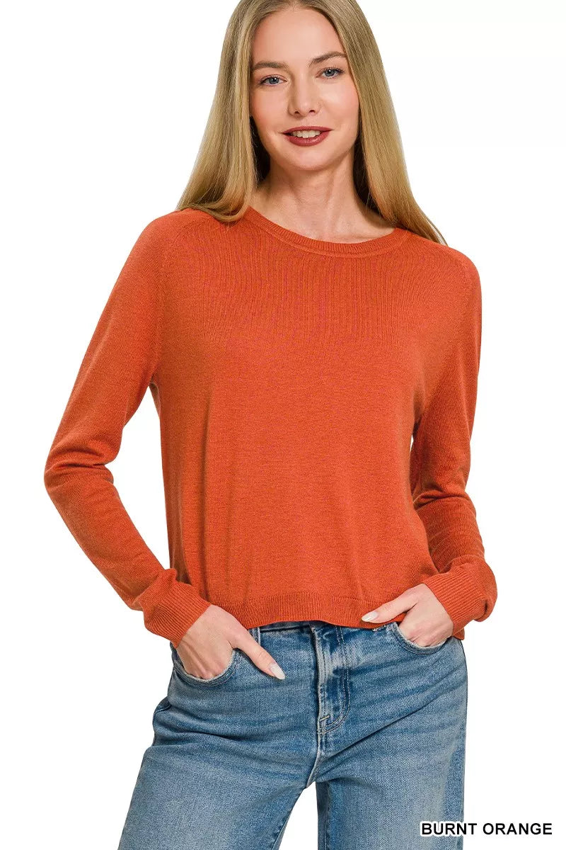 Zenana Lightweight Wool Blend Round Neck Sweater