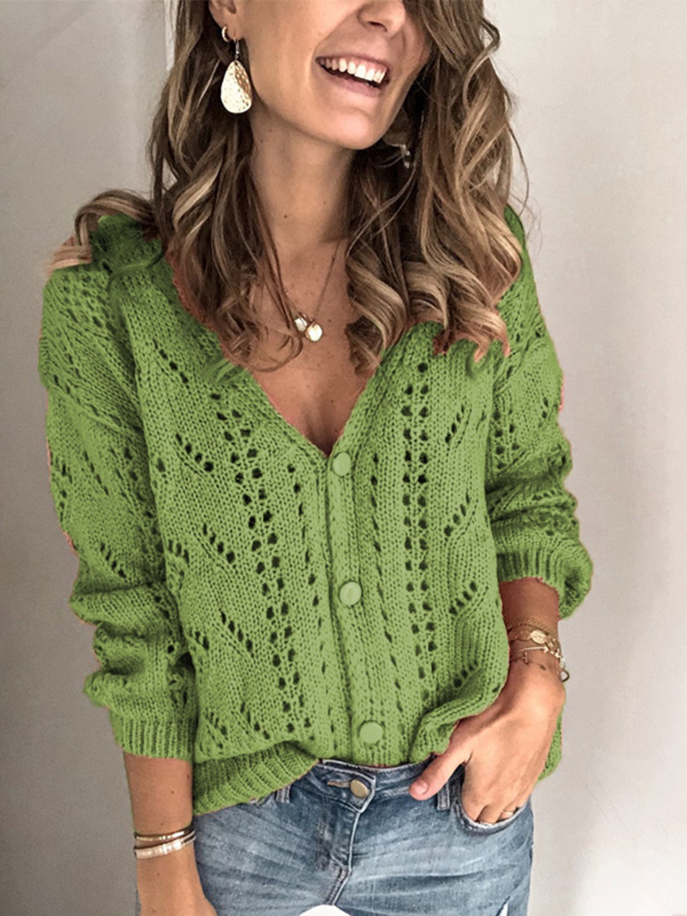 Openwork V-Neck Cardigan