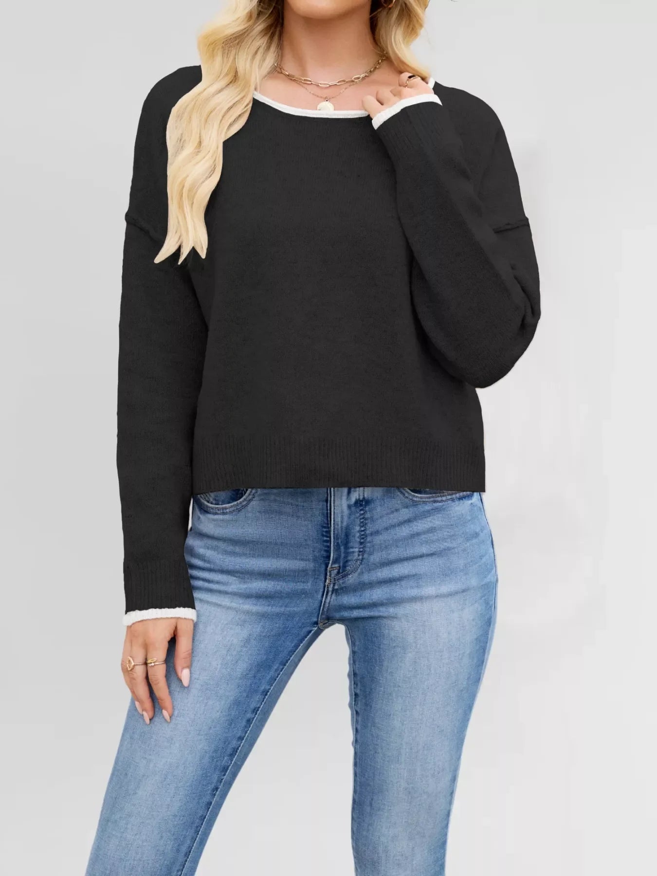Round Neck Dropped Shoulder Sweater