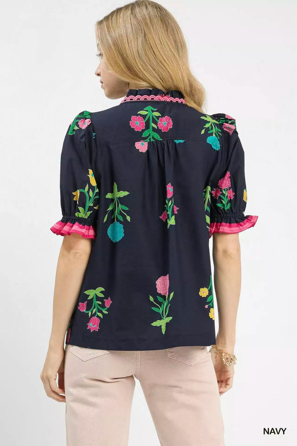 Umgee Petal Parade Print Button-Down Blouse