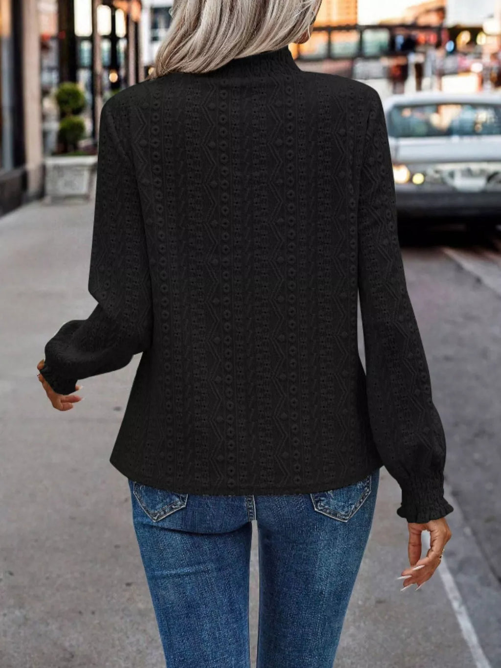 Eyelet Long Sleeve Blouse
