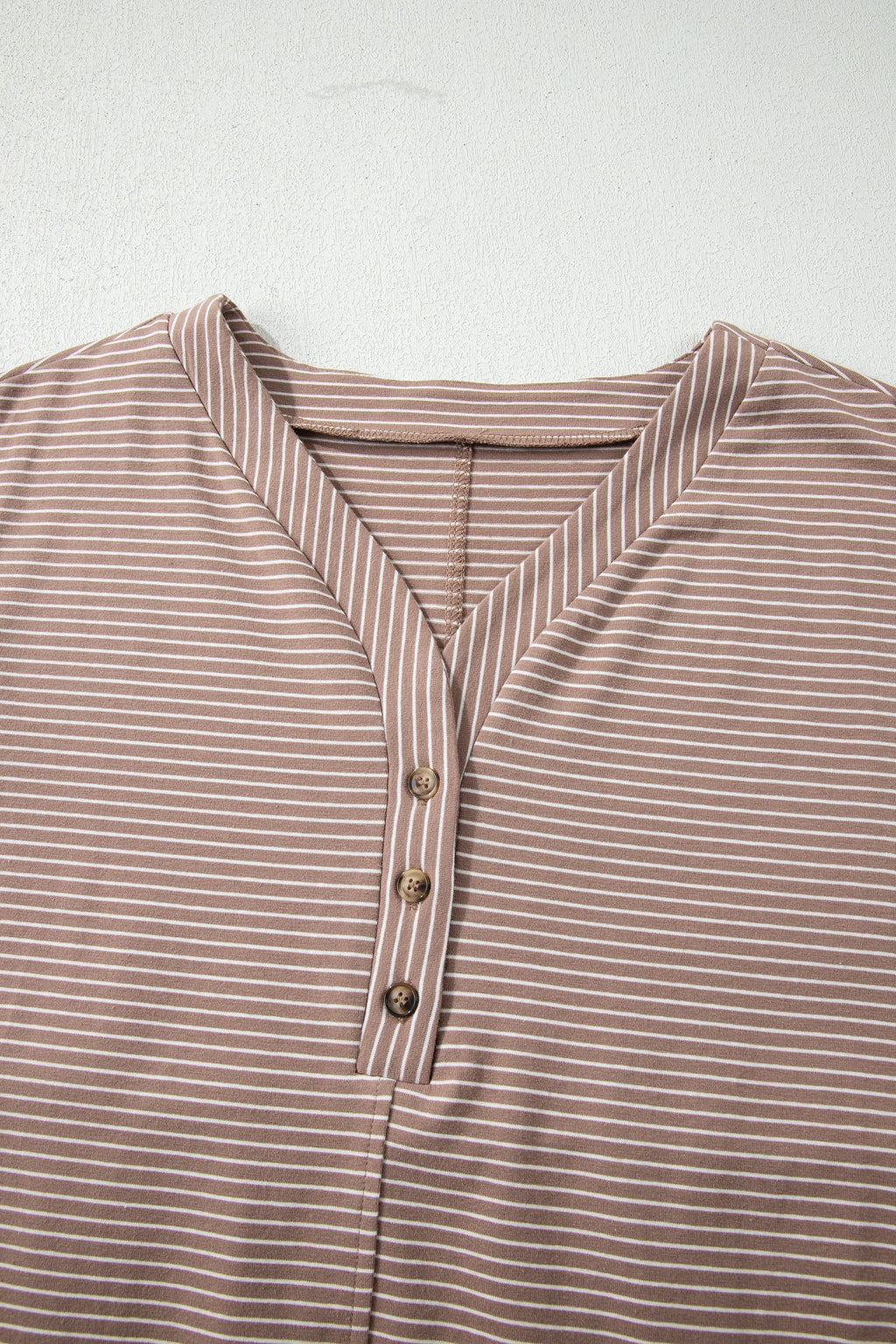 Stripe Buttoned V-Neck Short Sleeve T-Shirt