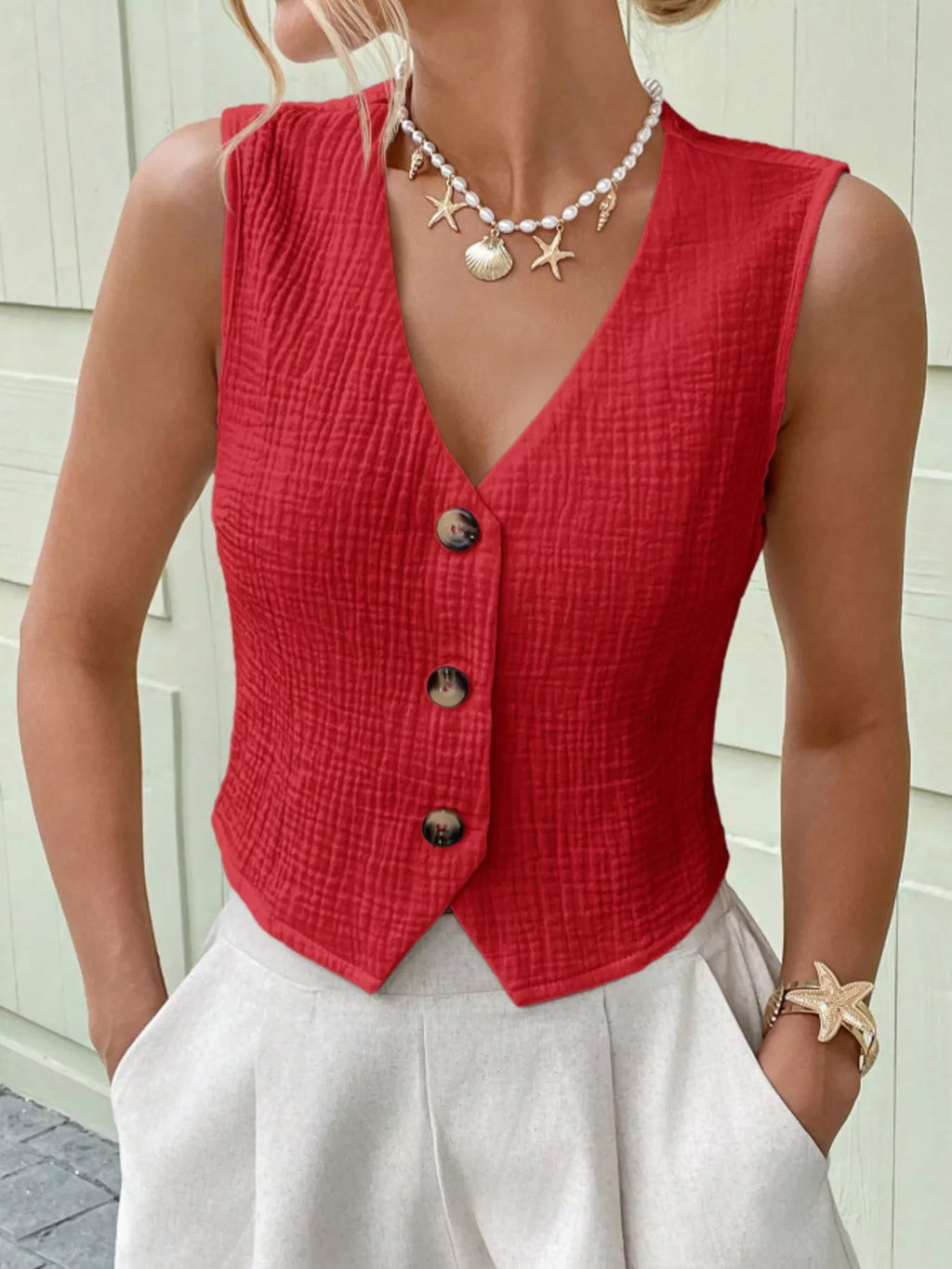 Textured Button-Front Vest
