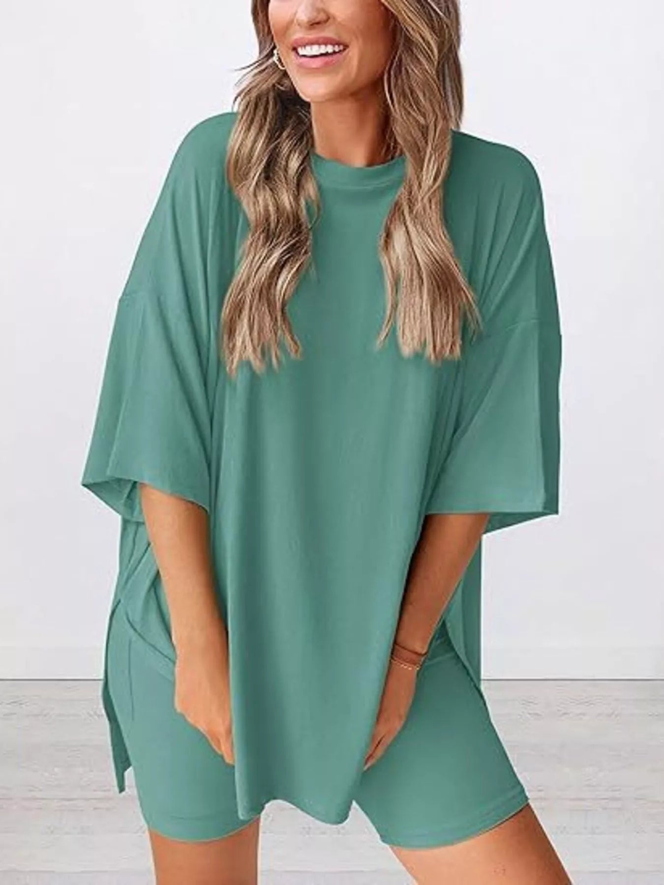 Full Size Half Sleeve T-Shirt and Shorts Set Plus Size
