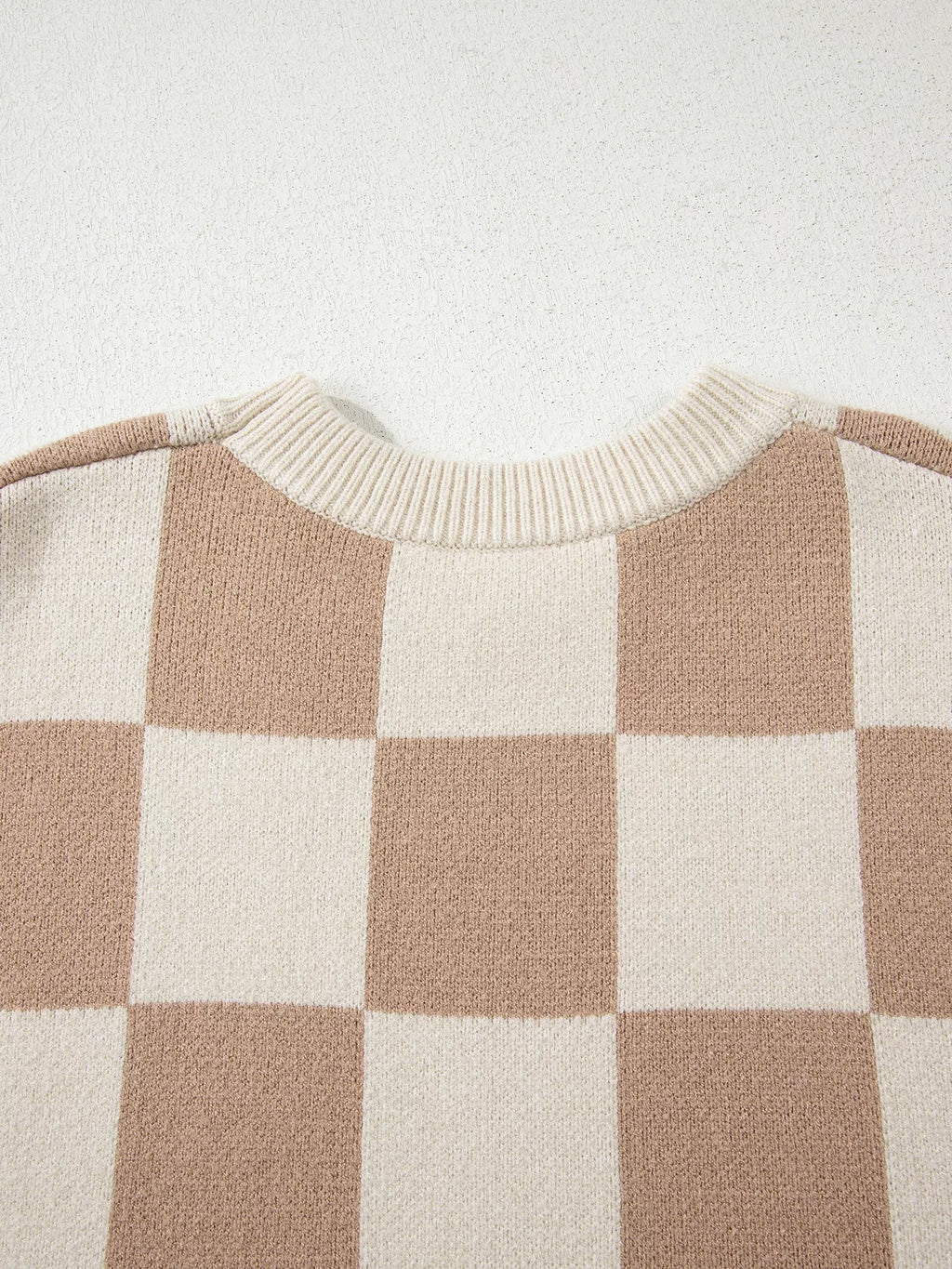 Checkered Pattern Ribbed Trim Knit Baggy Sweater