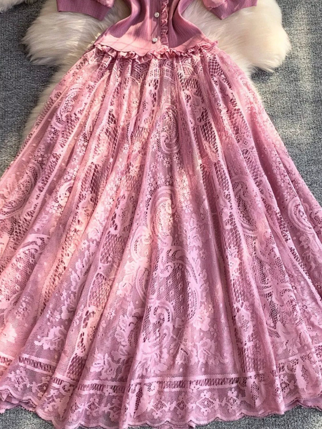 Lace Panel Puff Sleeve Dress