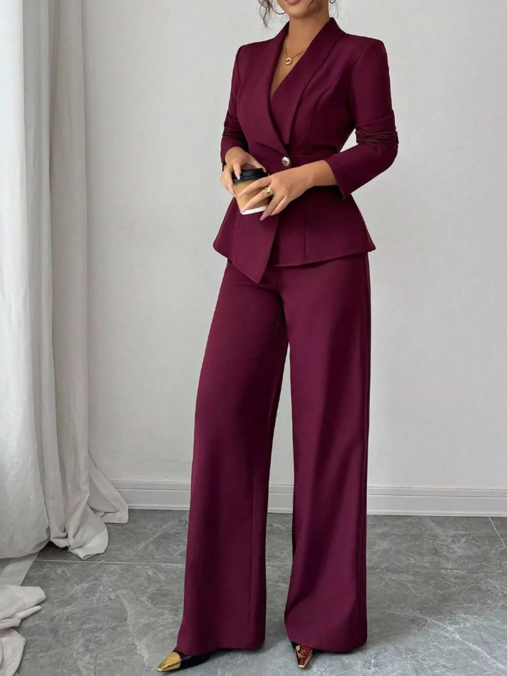 One Button Blazer and Pants Set