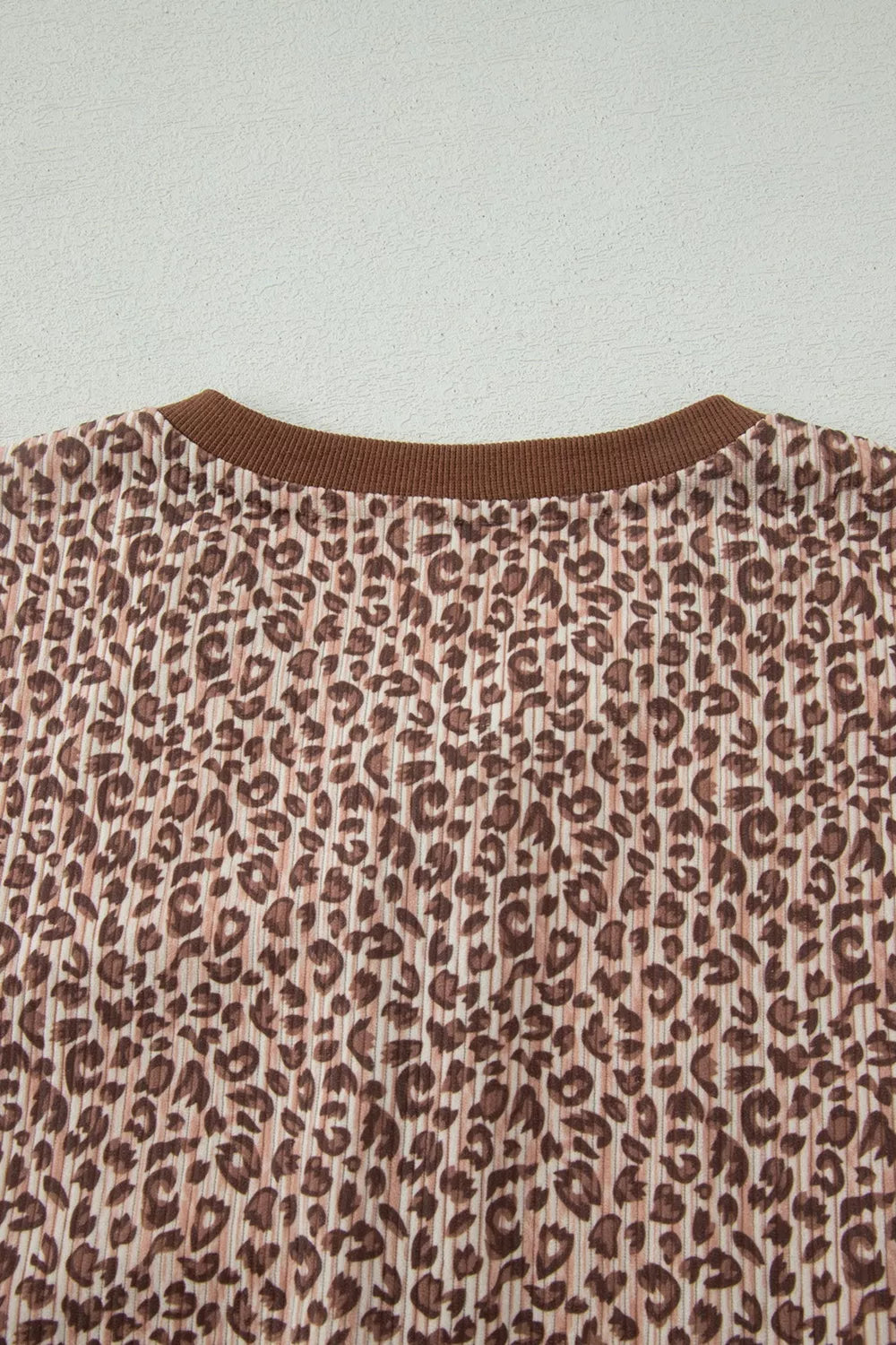 Leopard Print Ribbed Patchwork Half Button Loose Tee Elastic Waist Short 2pcs Set