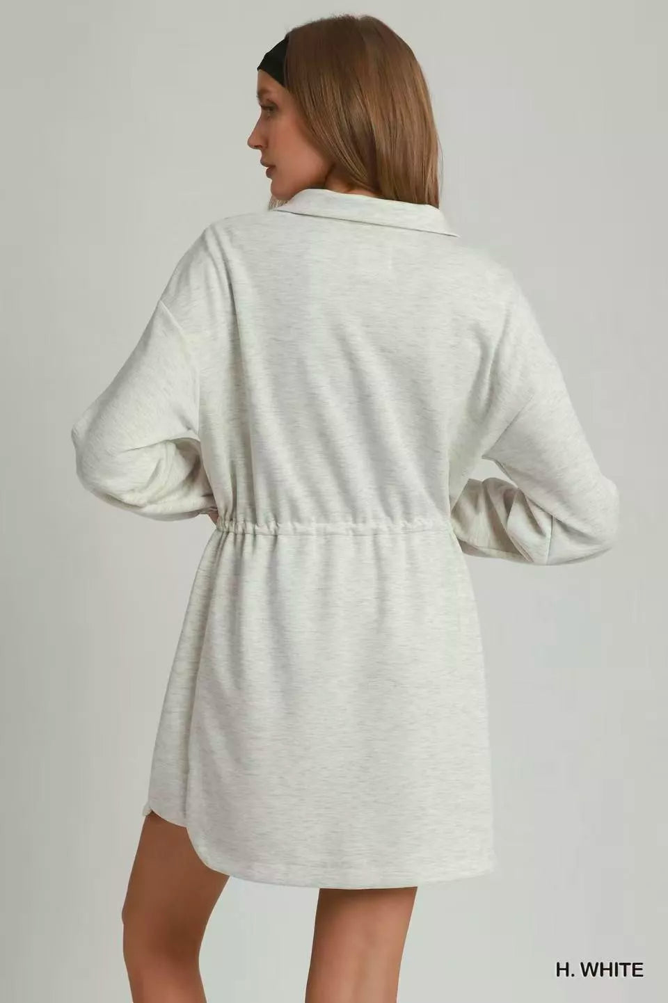 Umgee Half Zip-Up Drawstring Waist Dress