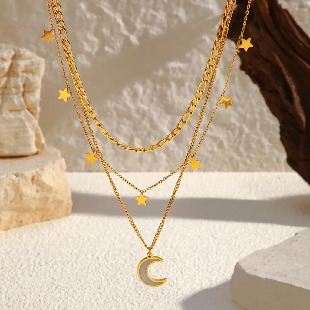 18K Gold-Plated Moon Three-Layered Necklace