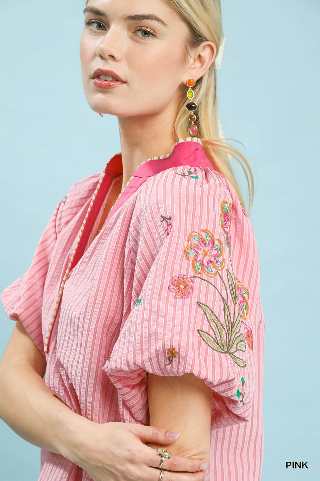 Umgee Embroidered Stripe Top