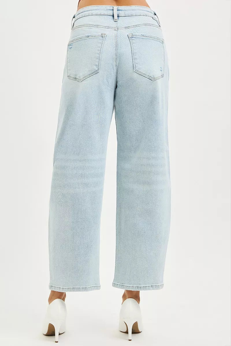 RISEN High Rise Crop Barrel Jeans