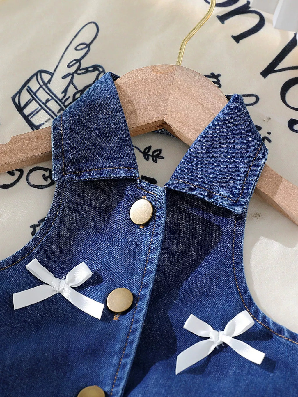 Children's Button UP Vest and Skirt Denim Set