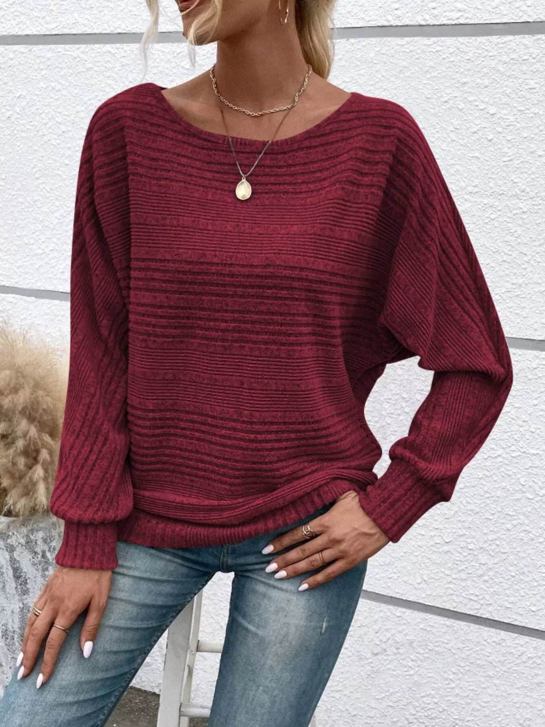 Relaxed Fit Ribbed Knit T-Shirt