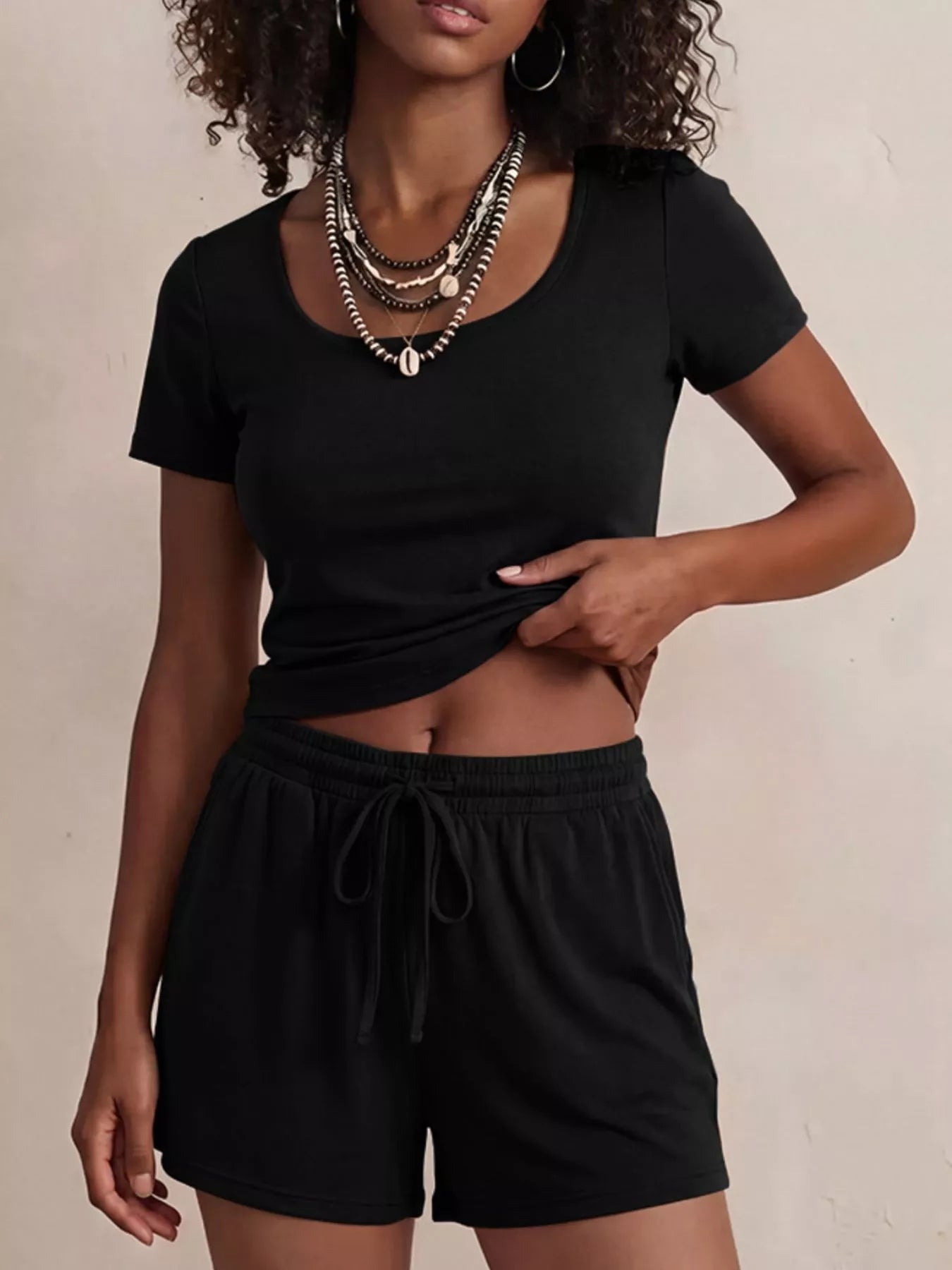 Solid Color Short Sleeve Tee and Shorts Set