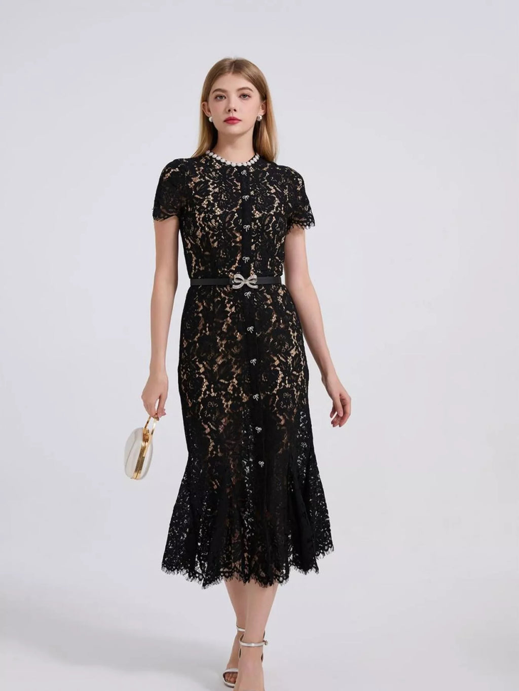 Lace Short Sleeve Mermaid Dress