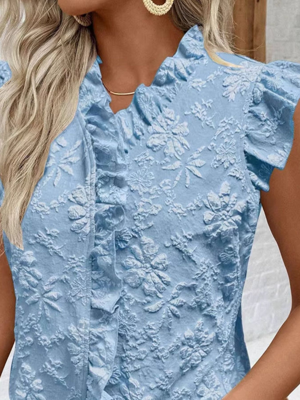 Ruffle Trim Sleeveless Blouse