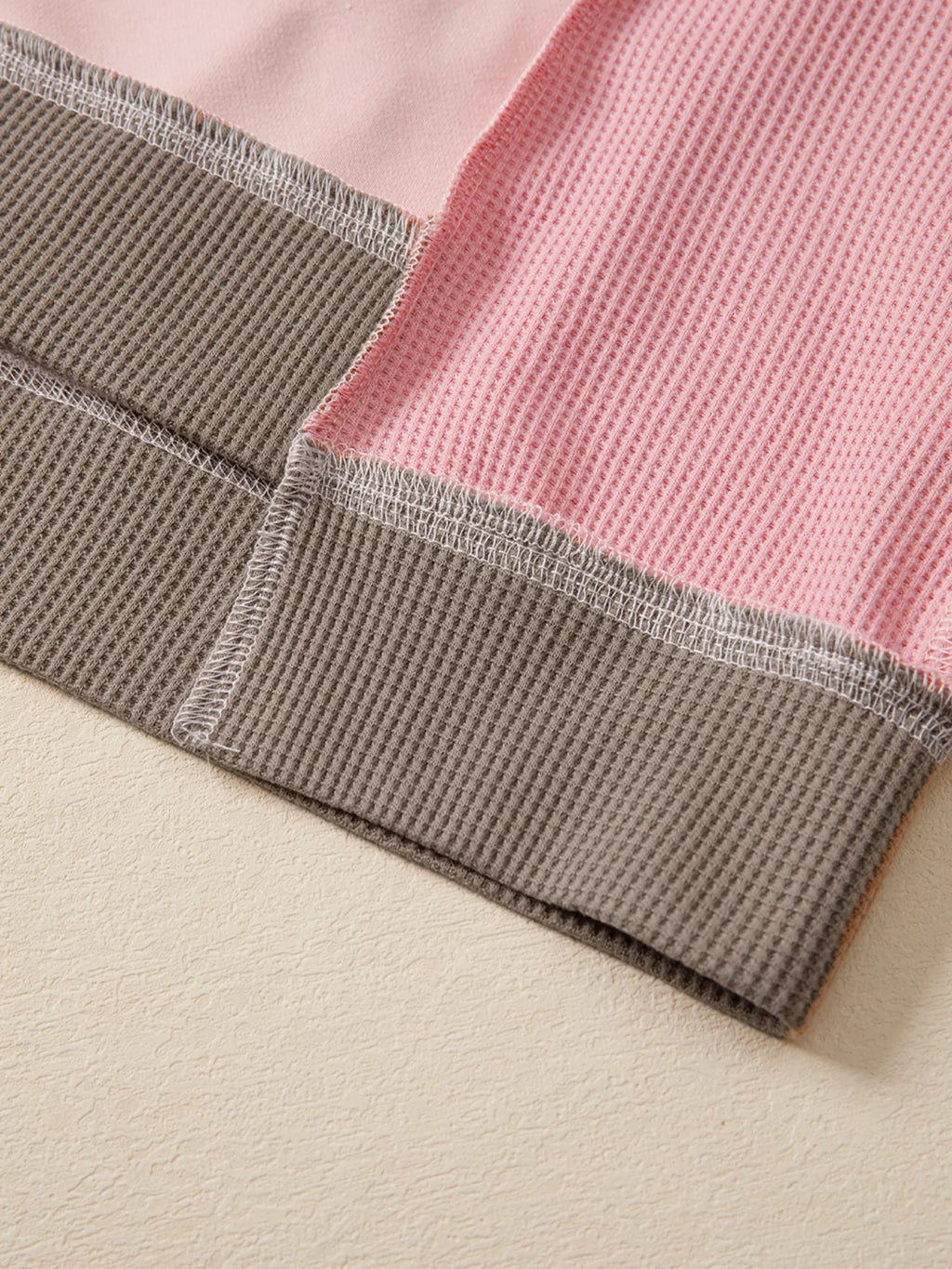 Color Block Mix Texture Waffle Patchwork Oversize Sweatshirt