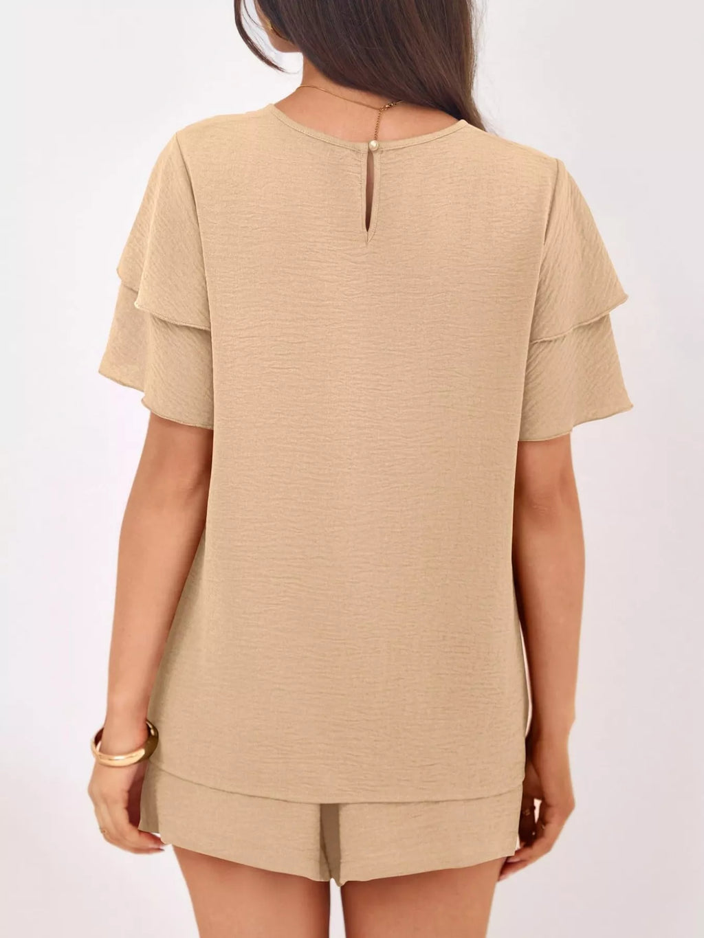 Ruffle Sleeve Top and Shorts Two-Piece Set