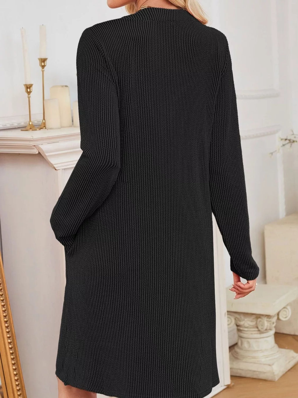 Casual Ribbed Knit Long Sleeve Dress