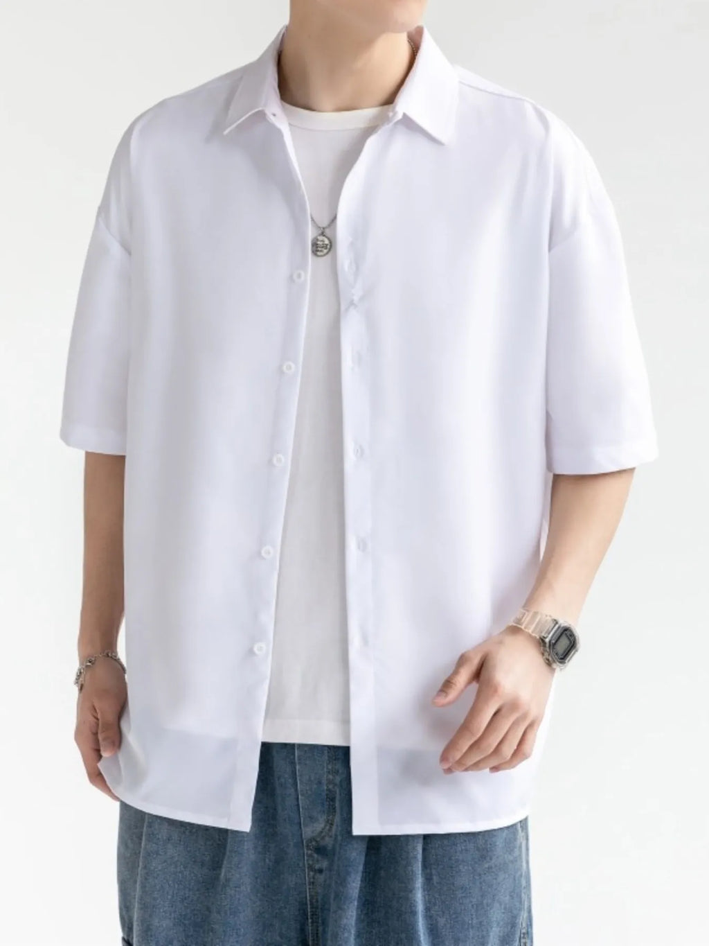 Men's Plus Size Solid Color Casual Short Sleeve Shirt