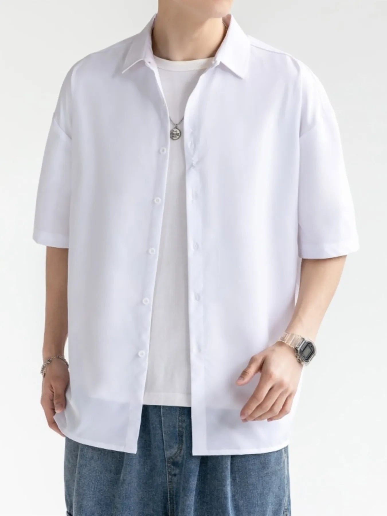 Men's Plus Size Solid Color Casual Short Sleeve Shirt
