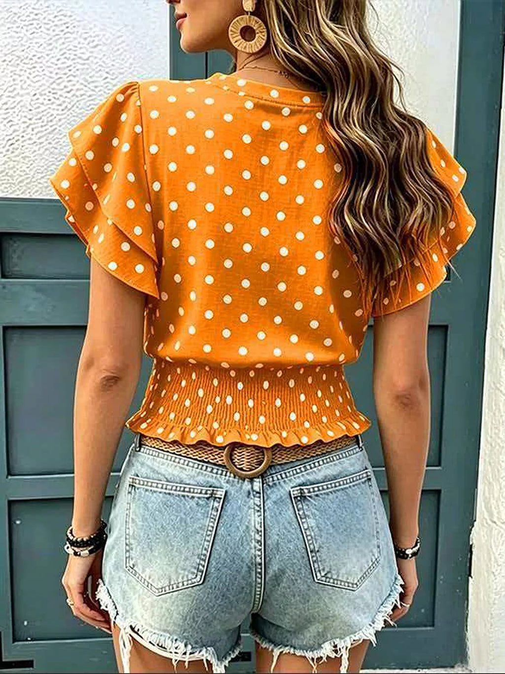 Polka Dot Ruffle Sleeve Blouse