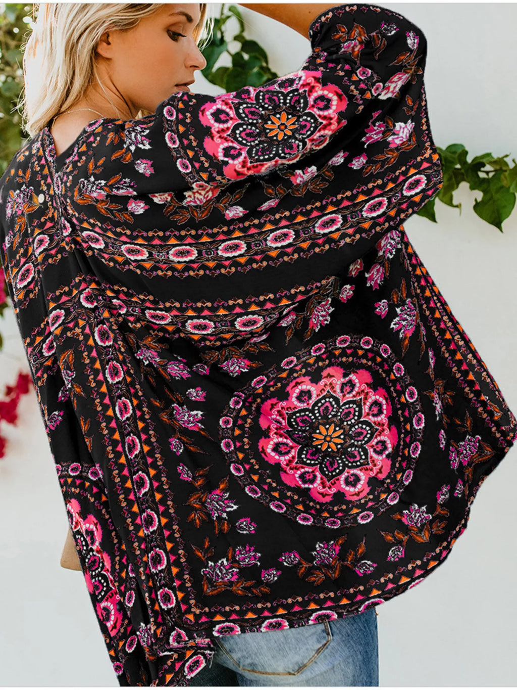 Floral Print Kimono Sleeve Cover Up
