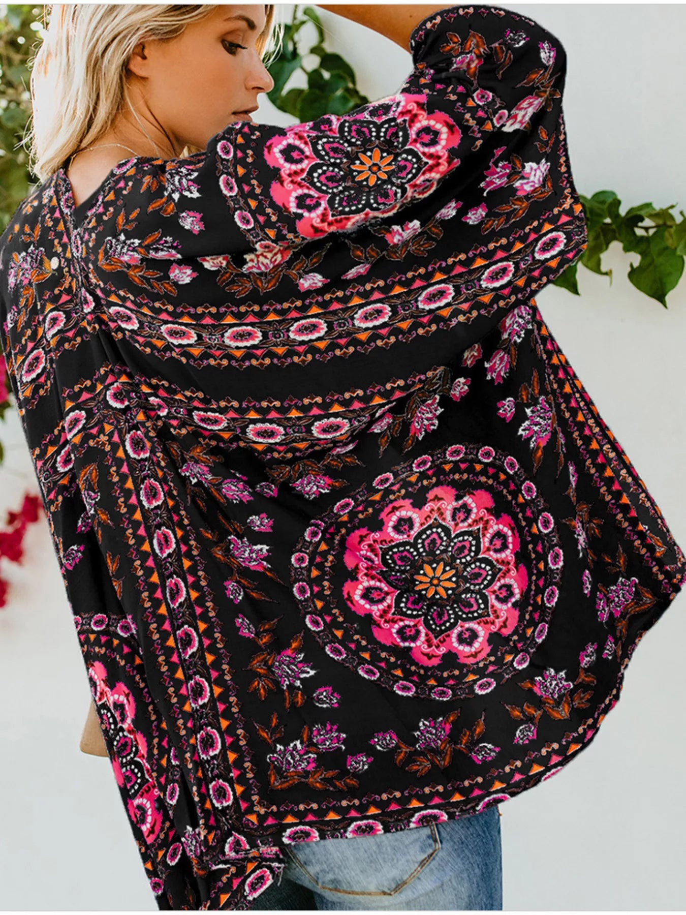 Floral Print Kimono Sleeve Cover Up