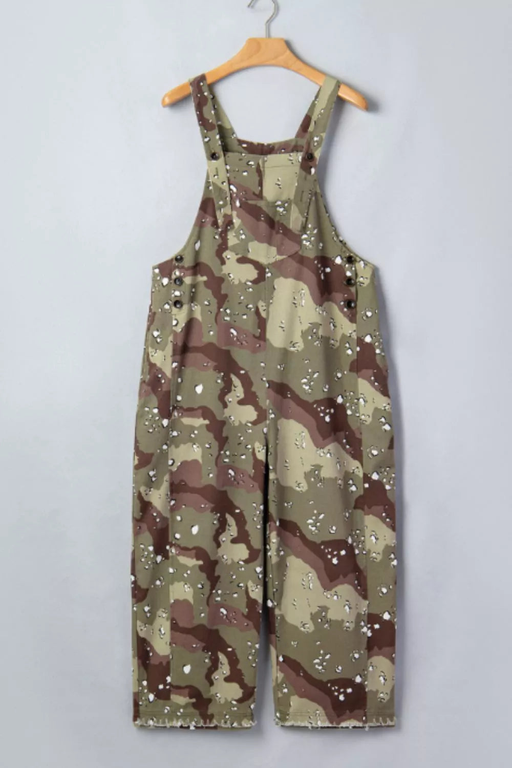 Camouflage Print Leopard Detail Loose Denim Overall Cropped Jumpsuit
