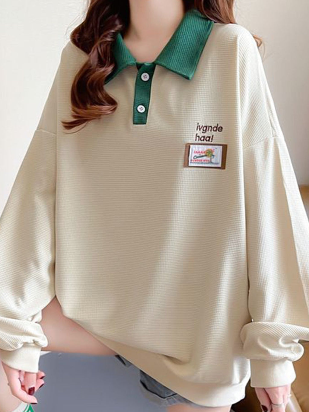 Contrast Collar Dropped Shoulder Sweatshirt