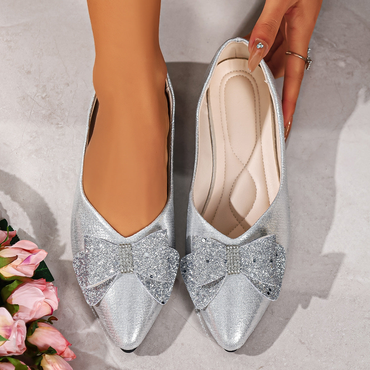 Bow Point Toe Slip-Ons