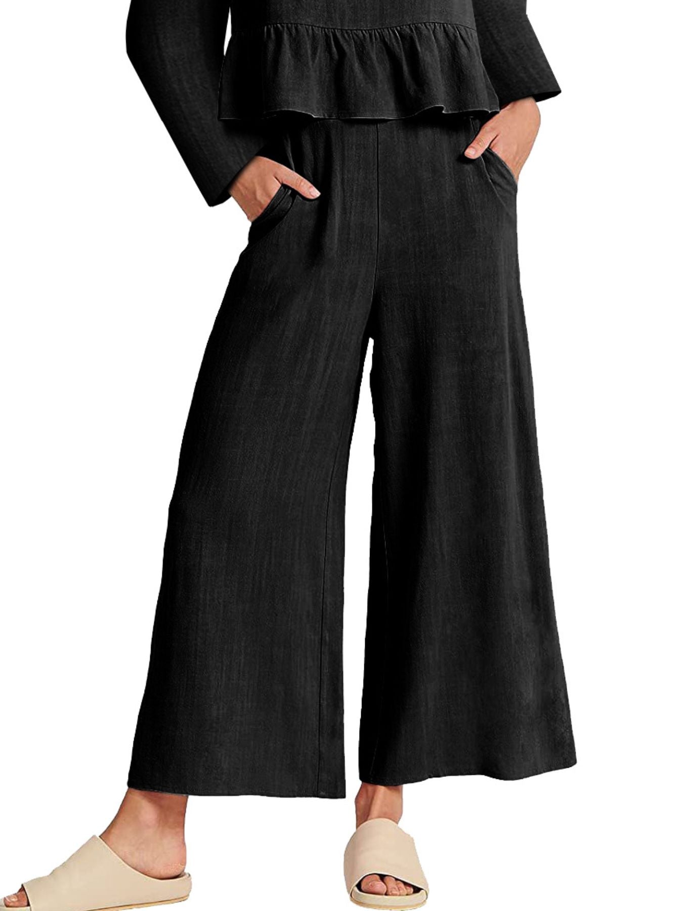 Full Size Ruffled Hem Long Sleeve Top and Pants Set Plus Size