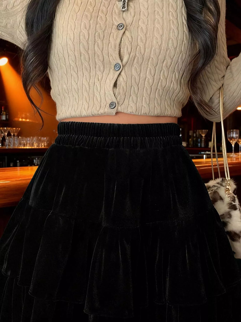 Velvet Layered Mini Skirt