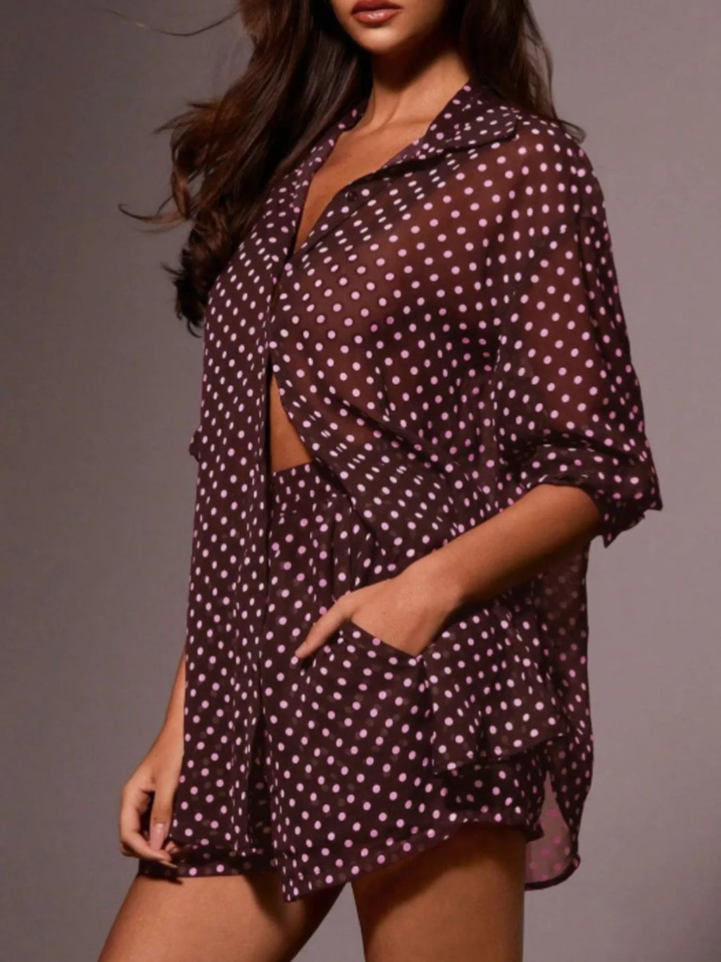 Polka Dot Button Up Shirt and Shorts Set