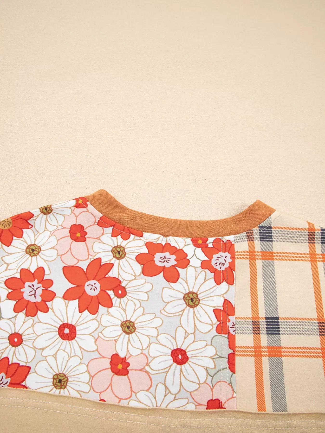 Floral Plaid Patchwork Casual Top