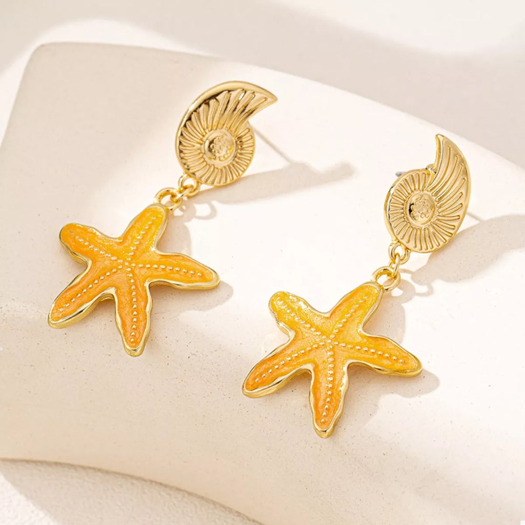 Ocean Shell Starfish Drop Earrings