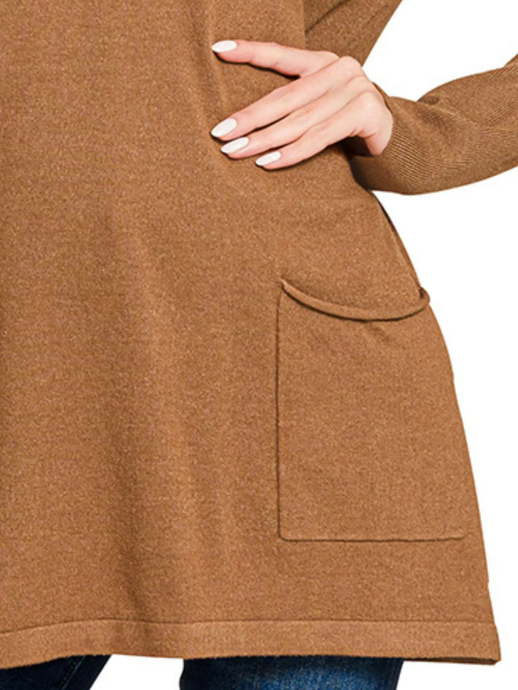 Zenana Viscose Long Sleeve Front Pockets Sweater