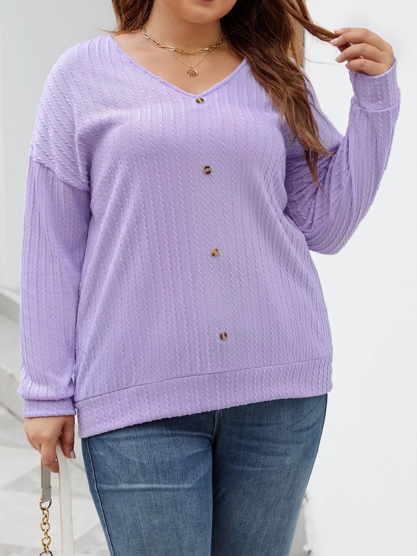 Plus Size V-Neck Dropped Shoulder Blouse