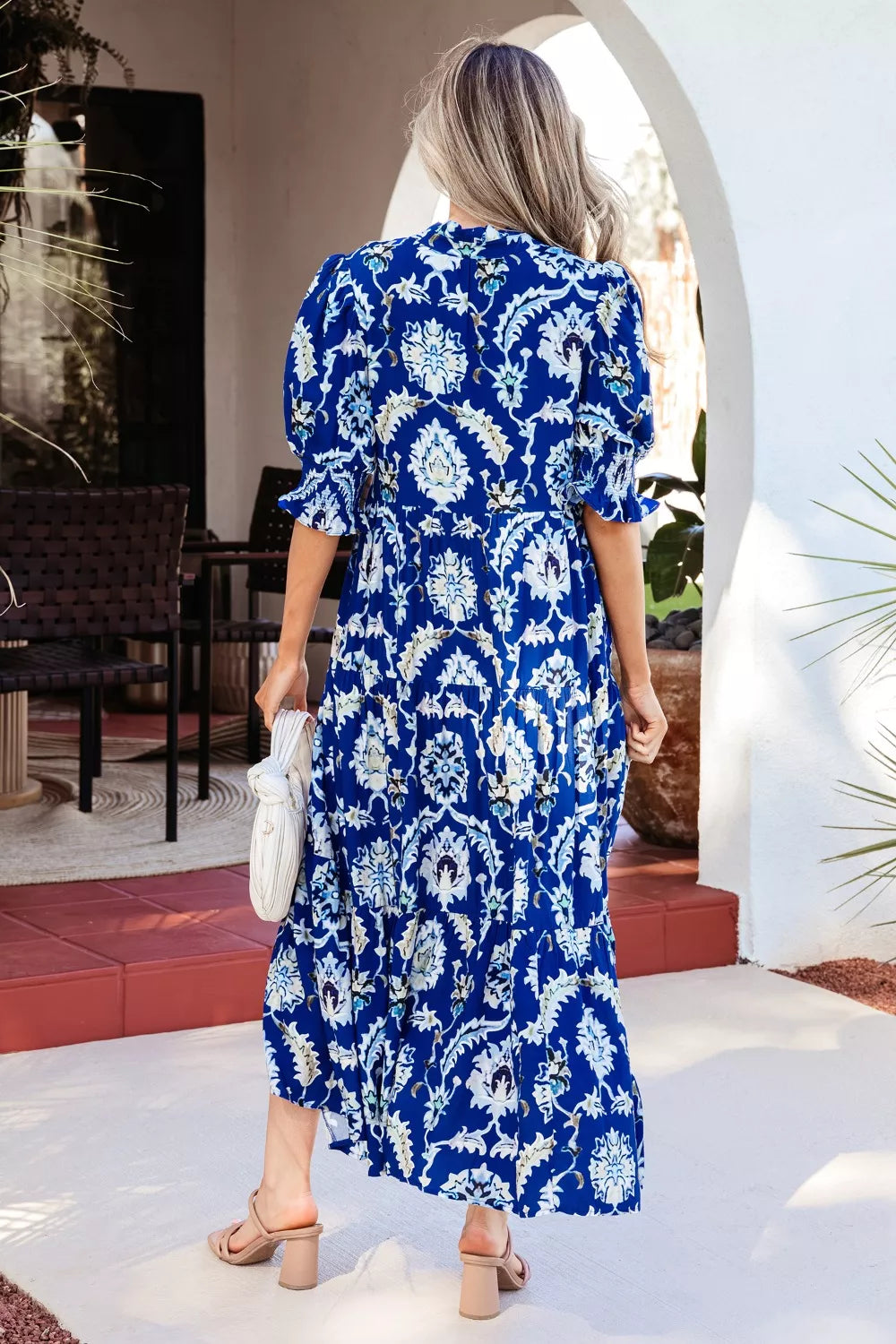 Wild Floral Print Frilled Collar Half Sleeve Dress