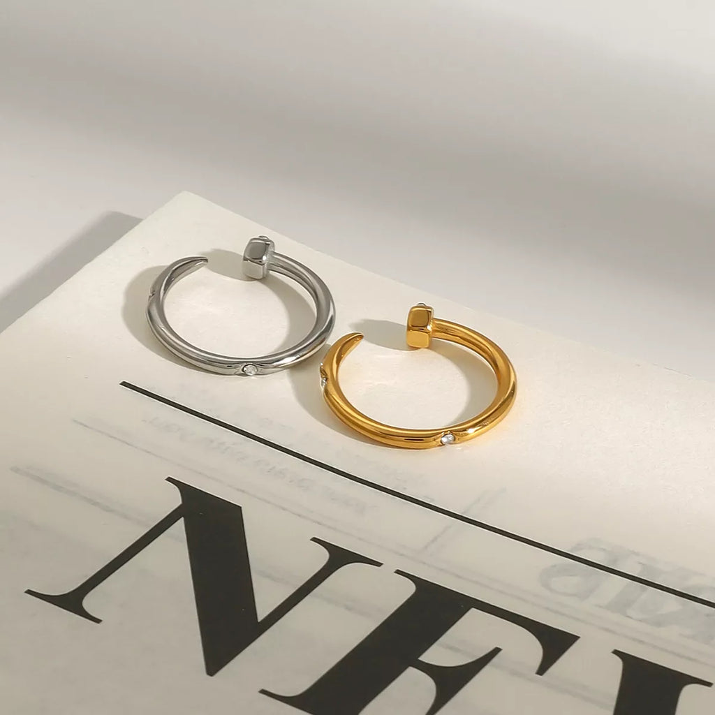 Stainless Steel Zircon Open Ring